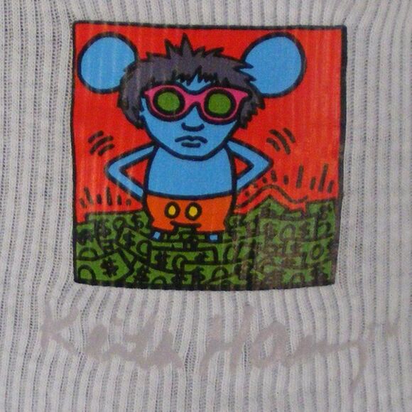 KEITH HARING Tank top, M, White, Sm Square art/Hem, Mouse Man/Money - Picture 2 of 8